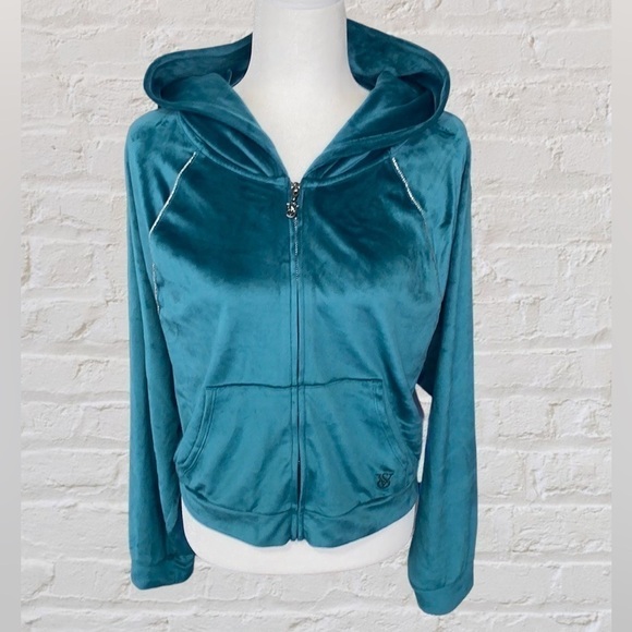 Victoria's Secret Velour Cropped Tracksuit Zip Hoodie Rhinestone Jacket Y2K Fall - Picture 4 of 17